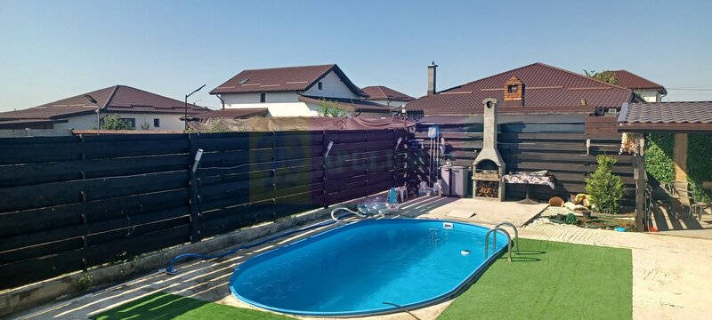 Casa noua Sabareni, terasa, piscina, foisor, barbeque, curte 440 mp